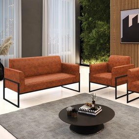 Sofá Namoradeira com Poltrona Base Industrial Alta Preto Marisa Corano D03 - D'Rossi  - Nozes