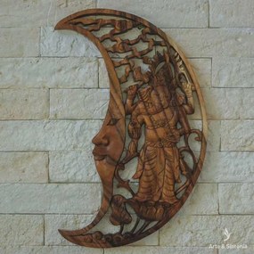 Ganesh na Lua em Madeira 50cm | Bali