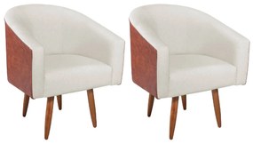 kit 02 Poltronas Luiza Corano Nozes e Linho Bege - ADJ Decor