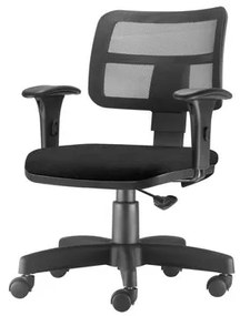 Cadeira Zip Tela Com Bracos Assento Courino Preto Base Rodizio Metalico Preto - 54469 Sun House