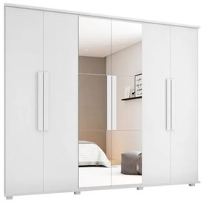 Guarda-Roupa Casal com Espelho 6 Portas 4 Gavetas Canadá Branco - RV Móveis