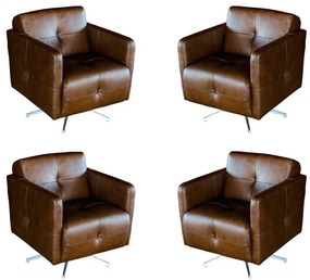 Kit 4 Poltronas Giratória para Sala de Estar Astana Couro Marrom Bicolor G40 - Gran Belo