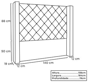 Cabeceira Cama Box Casal 140 cm Vicenza Linho S04 - D'Rossi - Dourado