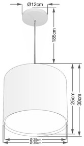 Lustre Pendente Cilíndrico Duplo Md-4284 Cúpula em Tecido 30x30cm Branco - Bivolt