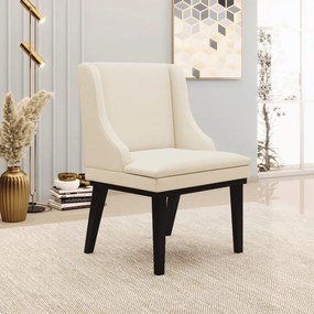 Kit 5 Cadeiras Decorativas Sala de Jantar Base Fixa de Madeira Firenze Linho Bege/Preto G19 - Gran Belo
