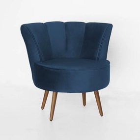 Poltrona Pérola Decorativa Pés Palito Veludo Azul Marinho