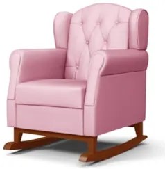 Poltrona de Amamentação Base Madeira Balanço Lucy Z39 Sintético Rosa -