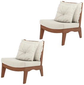 Kit 2 Poltronas Decorativas Sadie Linho Bege Claro/Imbuia G42 - Gran Belo