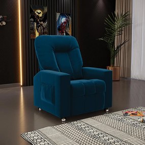 Poltrona do Papai Reclinável Pequim Veludo Azul Marinho G23 - Gran Belo
