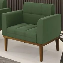 Poltrona Decorativa Base Madeira Castanho Ana Suede Verde - Ibiza