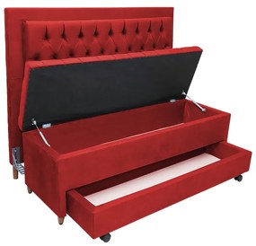 Cabeceira com Calçadeira Baú Solteiro 90cm Paris Capitonê Suede Vermelho - Sheep Estofados - Vermelho