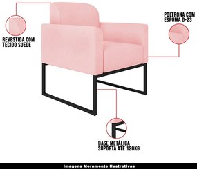 Poltrona Decorativa Isabella Base Industrial Suede Rosa Bebê/Preto G19 - Gran Belo