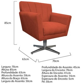 Poltrona Laura Base Giratória de Metal Suede Terracota - ADJ Decor