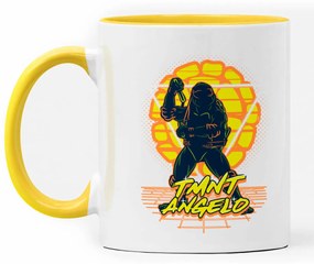 Caneca Tartarugas Ninjas Michelangelo Geek Nerd Branca com Alça Amarelo