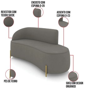 Sofá 3 Lugares Orgânico 180cm Pé Dourado Morgan Suede D03 - D'Rossi - Grafite