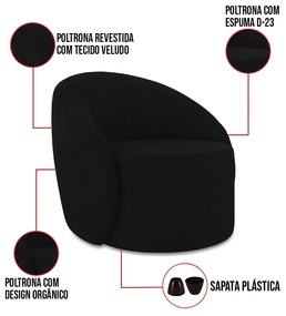 Poltrona Decorativa Orgânica Lua Veludo D03 - D'Rossi - Preto