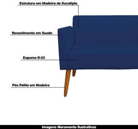 Poltrona Namoradeira Decorativa Isabella Pés Palito Madeira Suede Azul Marinho G19 - Gran Belo