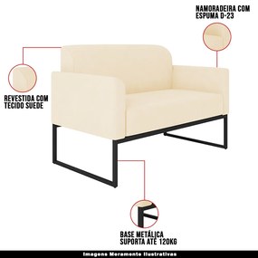 Poltrona Namoradeira Decorativa Isabella Base Industrial Suede Bege/Preto G19 - Gran Belo