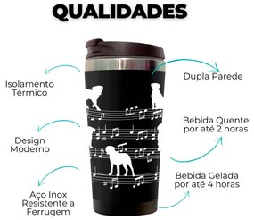 Copo Térmico 500ml Inox Preto Cachorro Musical