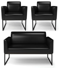 Sofá Namoradeira com 2 Poltronas Base Industrial Preto Marisa Corano D03 - D'Rossi - Preto