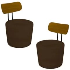 Kit 2 Poltronas Decorativas Redondas 53cm Le Moon Z32 Veludo Marrom -
