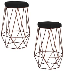 Kit 2 Banqueta Decorativa Rubel Base Bronze Veludo Preto G41 - Gran Belo