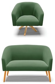 Sofá Namoradeira e Poltrona Giratória MA30 Stella Suede D03 - D'Rossi - Verde