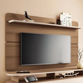 Painel para TV Suspenso 70 Pol 180cm Celine H01 - D'Rossi - Castanho e Off White