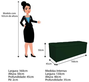 Calçadeira Estofada Manchester 160 cm Queen Size Suede Verde - ADJ Decor