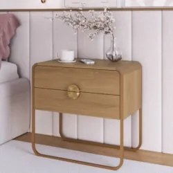 Mesa de Cabeceira Quarto 60cm 2 Gavetas Mario Hanover/Dourado A10 - Mp