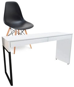 Kit Mesa Para Computador Desk Branco com Cadeira Eiffel Charles Eames Preto - D'Rossi