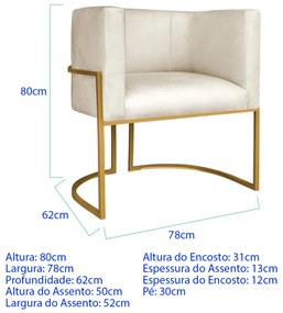 Kit 2 Poltronas Dália Luxo Moderna Estofada Design Sofisticado com Base de Ferro Dourado Corano
