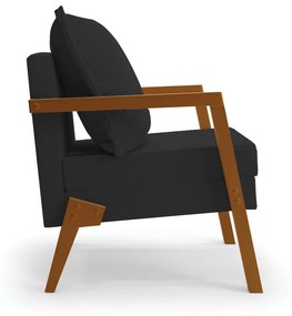 Poltrona Alice Veludo Preto Base de Madeira D03 - D'Rossi