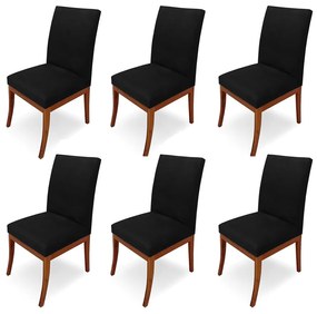 Conjunto 6 Cadeiras Raquel para Sala de Jantar Base de Eucalipto Suede Preto
