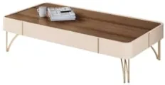 Mesa de Centro Para Sala Pés de Aço Alane H01 Off/Castanho - Mpozenato