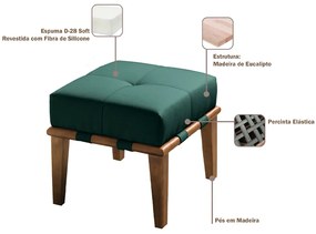 Kit 02 Puffs Decorativos 45cm Martínez Veludo Pés Madeira Verde/Mel G62 - Gran Belo