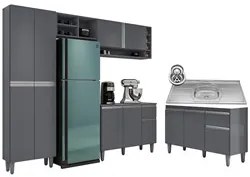 Cozinha Compacta Vanessa e Balcão Gabinete Com Pia Tatiane 120cm Cinza