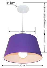 Lustre Pendente Cone Md-4039 Cúpula em Tecido 21/40x30cm Roxo - Bivolt