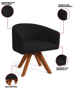 Poltrona Sala Base Giratória Madeira Arielle Suede D03 - D'Rossi - Preto