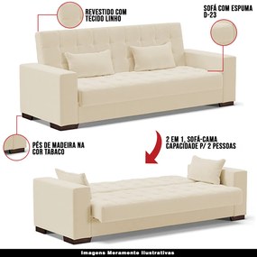 Sofá Cama Decorativo 210cm Beesley Linho Bege G19 - Gran Belo