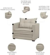Sofá Cama Solteiro Berlim B10 Suede Bege - Mpozenato