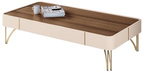 Mesa de Centro Para Sala Pés de Aço Irena H01 - D'Rossi - Off White e Castanho