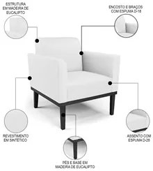Sofá Namoradeira e 1 Poltrona Base Madeira Preto Maressa Sintético Bra