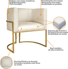 Kit 02 Poltronas Decorativas Luna Base de Ferro Dourado Sintético