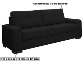 Sofá 3 Lugares 200cm Turim Couro Preto Fosco G58 - Gran Belo