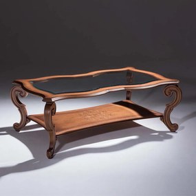 Mesa de Centro Premier Tampo com Vidro Madeira Maciça Design Clássico Avi Móveis