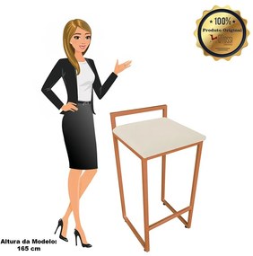 Banqueta Alta Industrial Pietra Suede Bege Base Cobre D'Rossi
