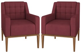 Kit 2 Poltronas Decorativas Sala de Estar Madonna Suede Bordô G52 - Gran Belo