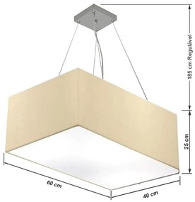 Lustre Pendente Retangular Md-4372 Cúpula em Tecido 60x40cm Bege