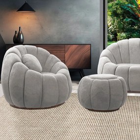 Poltrona e Puff Decorativo Orgânico Fixo Cloud Bouclê E03 - D'Rossi - Cinza claro